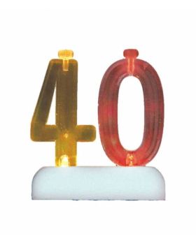 Colour Changing Flashing Candle Holder, Number 40, with 4 Candles