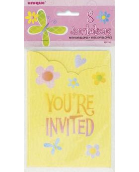 Butterflies & Flowers Party Invitations pk8