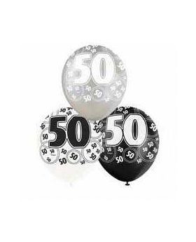 Black Glitz 50 All Over Print Party Balloons 6pk