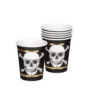 Black & Gold Pirate Party Cups 250ml, pk6