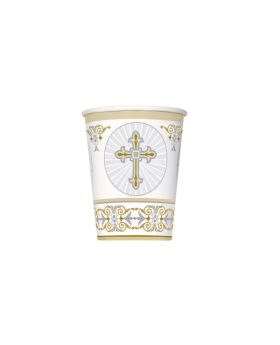 Gold & Silver Radiant Cross Cups 270ml, pk8