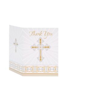 Gold & Silver Radiant Cross Thank You Notes, pk8