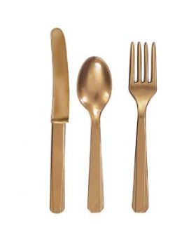 Gold Re-usable Plastic Cutlery, Assorted 24 pack