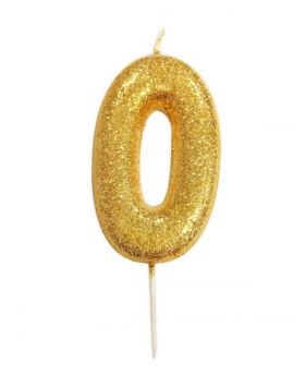 Number 0 Glitter Numeral Gold Moulded Candle 