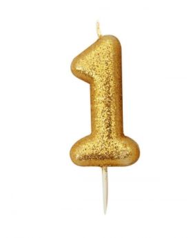 Number 1 Glitter Numeral Gold Moulded Candle 