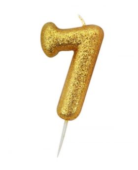 Number 7 Glitter Numeral Gold Moulded Candle 