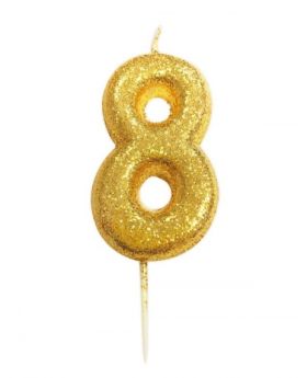 Number 8 Glitter Numeral Gold Moulded Candle 