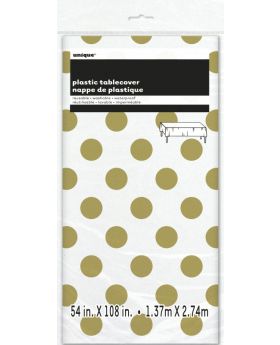 Gold Polka Plastic Tablecover 54"x108"