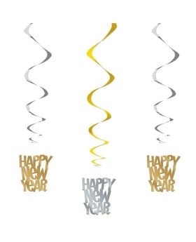 Silver & Gold Happy New Year Hanging Swirls