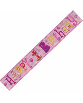 Happy 1st Birthday Girls Foil Banner