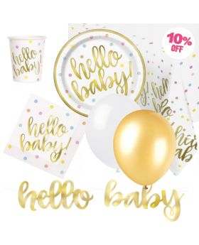 Gold Hello Baby Shower Ultimate Party Pack for 8
