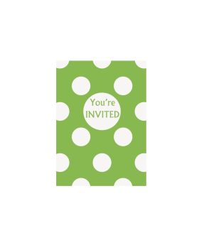 Lime Green Polka Dot Party Invitations, pk8