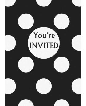 Midnight Black Polka Dot Party Invitations 8pk