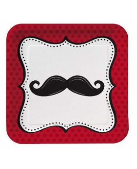 Moustache Madness 9" Square Paper Plates, 8pk