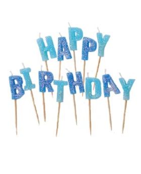 Blue Glitz Happy Birthday Pick Party Candles
