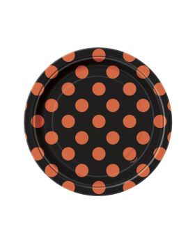 Orange & Black Dots Halloween Dessert Plates 17cm, pk8