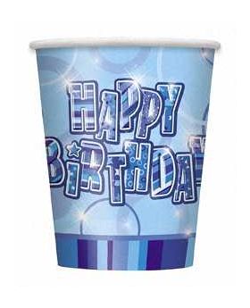 Blue Glitz Happy Birthday Paper Party Cups 8pk