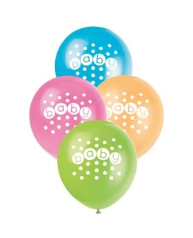 8 Pastel Baby Shower Latex Balloons 12"
