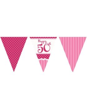 Perfectly Pink 50th Birthday Flag Bunting 3.65m