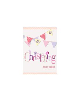 8 Christening Pink Bunting Party Invitations