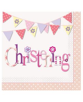 16 Christening Pink Bunting Napkins