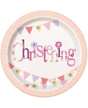 8 Christening Pink Bunting Plates