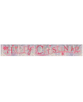 Pink Christening Holographic Foil Banner