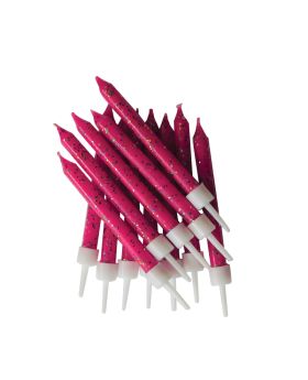 Glitter Fuschia Candles with Holders, pk12