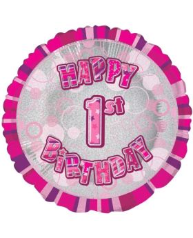 Pink Glitz 1st Happy Birthday Foil Balloon 18"