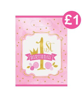 8 Pink and Gold 1st Birthday Party Bags