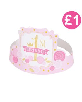 6 Pink and Gold 1st Birthday Party Hats