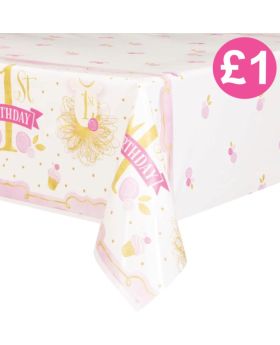 Pink and Gold 1st Birthday Tablecover 1.37m x 2.13m