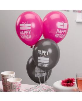 8 Pink Happy Birthday Latex Balloons