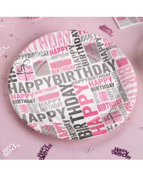 8 Pink Happy Birthday Plates