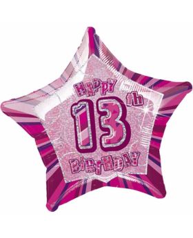 Age 13 Pink Glitz Happy Birthday Foil Balloon