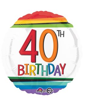 Rainbow Birthday 40th Foil Balloon 17"
