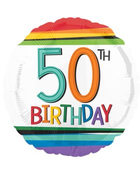 Rainbow Birthday 50th Foil Balloon 18"