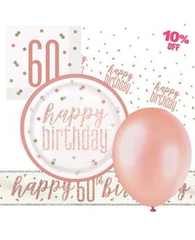 Glitz Rose Gold 60th Birthday Party Tableware Pack for 8