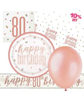 Glitz Rose Gold 80th Birthday Party Tableware Pack for 8