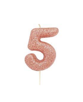 Number 5 Rose Gold Glitter Candle