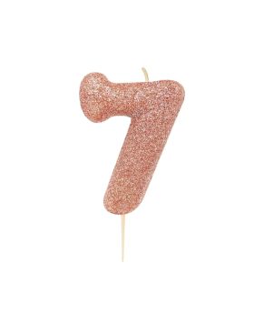 Number 7 Rose Gold Glitter Candle