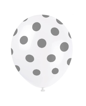 Silver Polka Dot Latex Balloons 12"