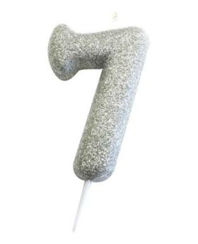 Number 7 Glitter Numeral Silver Moulded Candle 
