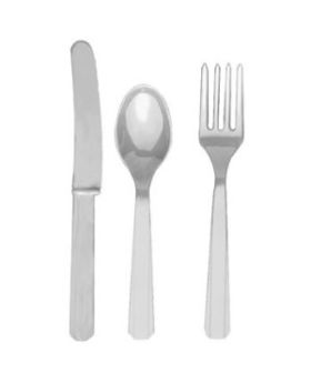 Silver Re-usable Plastic Cutlery, Assorted 24 pack