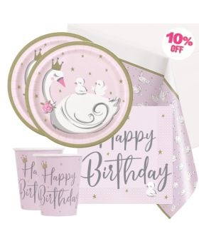 Swan Birthday Party Tableware Pack for 16