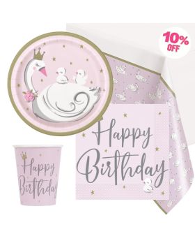 Swan Birthday Party Tableware Pack for 8