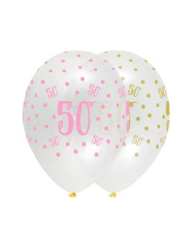 Pink Chic Happy Age 50 Latex Balloons 12'', pk6