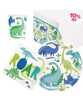 Blue & Green Dinosaur Party Tableware Pack for 8