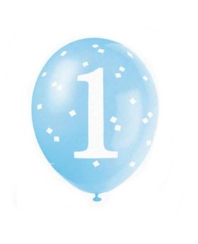 Blue Gingham 1st Birthday Party Latex Balloons 12", pk6