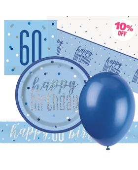 Glitz Blue 60th Birthday Party Tableware Pack for 8